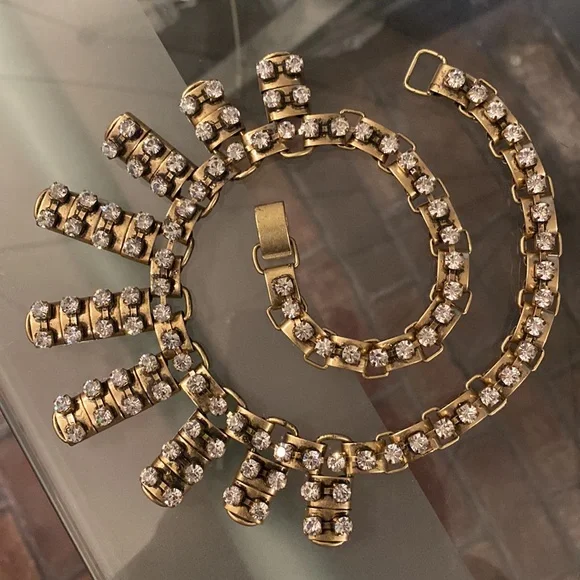 J CREW - necklace: gold tone w asymmetrical chunks & rhinestones throughout - Picture 9 of 16